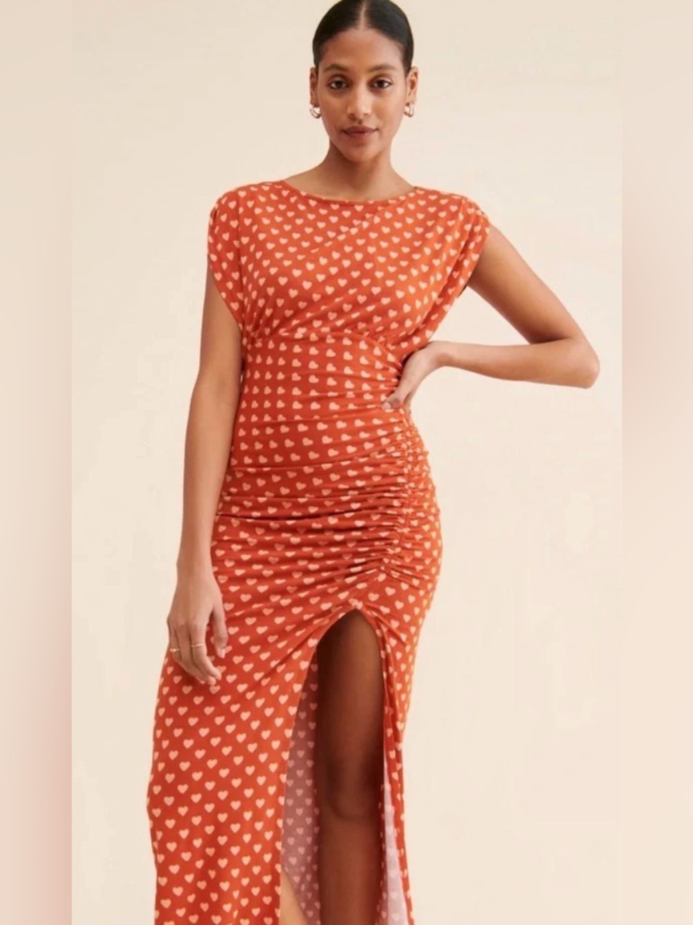 Free People Lakeside Heart Printed Dress Small Ginger Rust Brown Fall - Picture 7 of 11